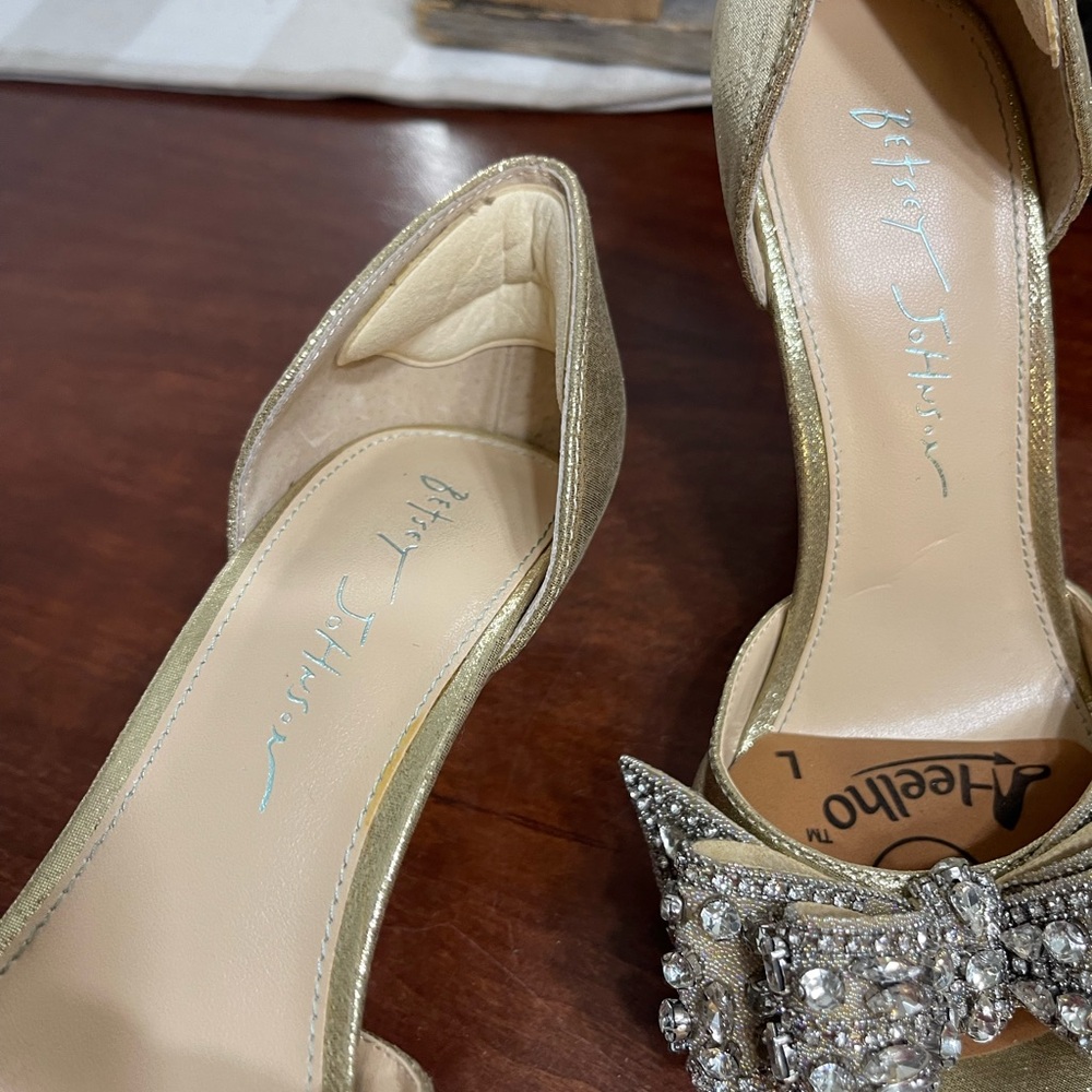 Betsey Johnson Something Blue LANDN Open-Toe Heels Rhinestone Bows - Picture 6 of 11